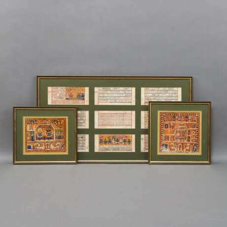 Neun Buchseiten teils illustriert aus einem Jain Manuskript, um 1800 und zwei Malereien, 19. Jh. - Foto 2