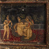 Feine Doppeltür mit polychromer Malerei von erotischen Szenen in viereckigen in Kartuschen mit Ölfarbe auf Holz - Foto 8