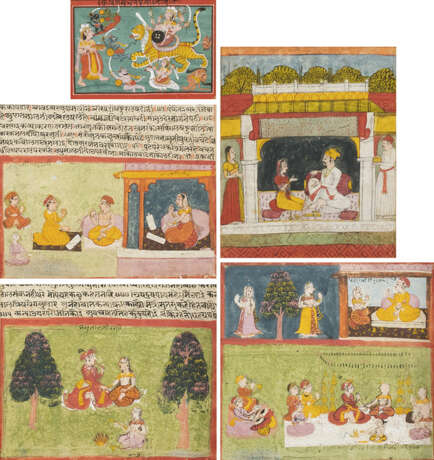 Fünf Miniaturmalereien mit figuralen Szenen und nagari Schrift. - фото 1