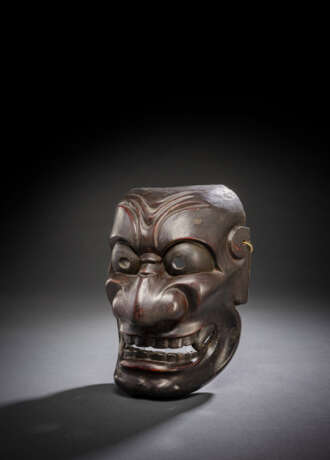 Gigaku Maske aus Holz mit rötlichbrauner Lackfassung - Foto 1