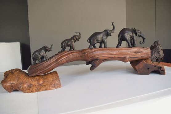 Elefanten-Prozession über einen großen Stamm aus Wurzelholz - photo 9