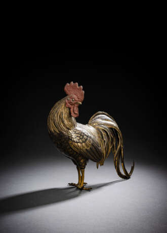 Bronze eines stehenden Hahns mit seitlich gewandtem Kopf - photo 1