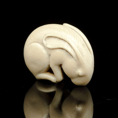 Netsuke eines schlafenden Hasen aus Elfenbein - photo 1