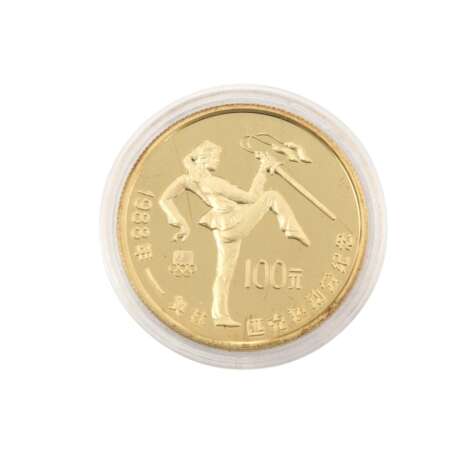 China/GOLD - 100 Yuan 1988, Schwerttänzerin, stgl. aus PP, zum Teil Patina 15,5g GOLD fein, - photo 1