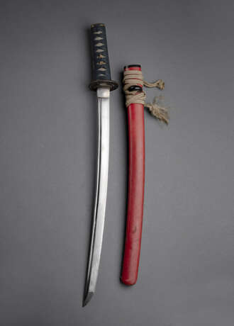 Wakizashi in Saya mit roter Lackfassung - Foto 1