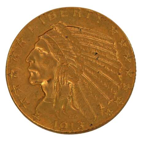 USA/GOLD - 5 Dollars 1913 Indian Head, - фото 1