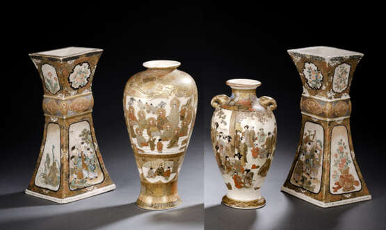 Paar Vierkant-Vasen und zwei Vasen aus Satsuma-Ware mit figuralem Dekor - фото 1