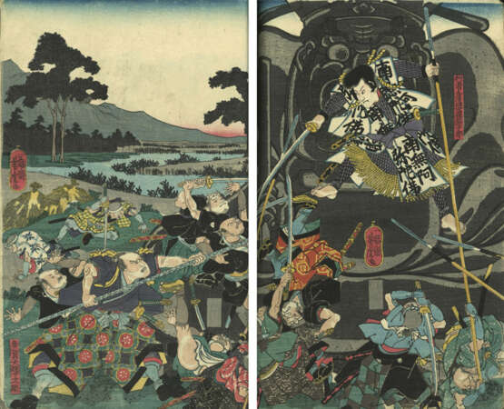 Seltenes Ukiyo-e Album mit 132 Blättern zu den Helden des Taiheiki und Kriegern (musha e) - фото 14
