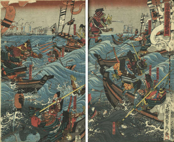 Seltenes Ukiyo-e Album mit 132 Blättern zu den Helden des Taiheiki und Kriegern (musha e) - фото 16
