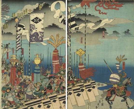Seltenes Ukiyo-e Album mit 132 Blättern zu den Helden des Taiheiki und Kriegern (musha e) - photo 18