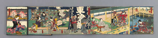 Album mit Krepppapierdrucken von Kunisada II., Sadahide und anderen - Foto 5