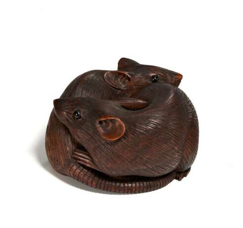 Netsuke: Zwei spielende Ratten - Foto 1