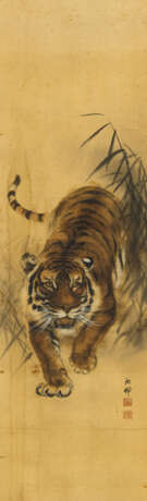 Malerei mit Darstellung eines Tigers durch Bambus schleichend. Tusche und Farbe auf Seide - фото 4