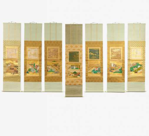Sieben Hängerollen mit Malerei und shikishi-Gedichtblatt aus dem Genji monogatari - Foto 2