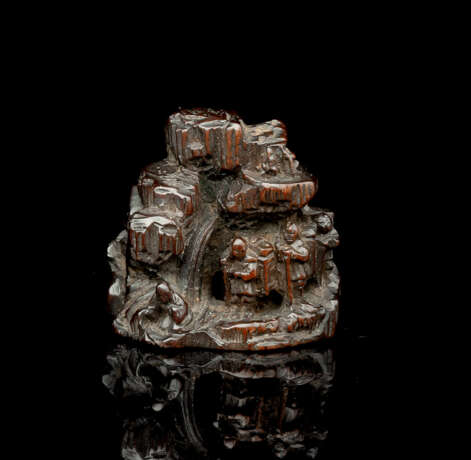 Netsuke mit Szenen aus der Shuten Dôji-Legende aus dunklem Holz - photo 1