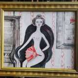 Женщина с красным веером холст льняной Oil Impressionism Nude art Ukraine 2021 - photo 1