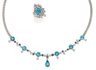 Zircon-Diamond-Moonstone-Set: Necklace and Ring