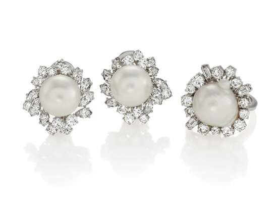 Pearl-Diamond-Set: Ring and Ear Stud Clips - photo 1