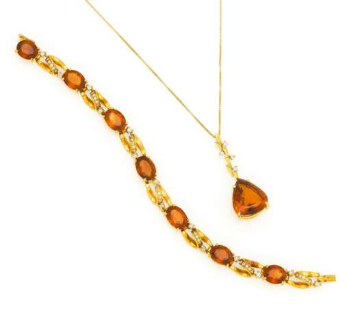 Citrine-Diamond-Set: Bracelet and Pendant Necklace - photo 1