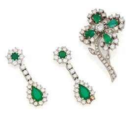 Emerald-Diamond-Set: Ear Jewellery and Brooch