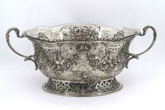 Pair of magnificent large silver bowls with garlands and birds of paradise - фото 5