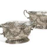 Pair of magnificent large silver bowls with garlands and birds of paradise - Foto 12