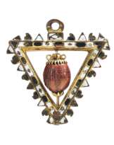 Gilt copper and enamel memento mori pendant with dance of the dead