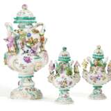 One large and two small porcelain potpourri vases with figural decor - фото 1