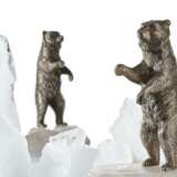 Silver figurine of a standing bear mounted on mountain crystal - фото 2