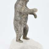 Silver figurine of a standing bear mounted on mountain crystal - photo 5