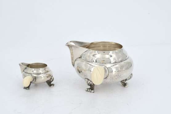 Silver sugar bowl, creamer & milk jug "Blossom" with ivory handles - photo 8