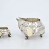 Silver sugar bowl, creamer & milk jug "Blossom" with ivory handles - фото 8