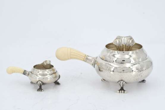 Silver sugar bowl, creamer & milk jug "Blossom" with ivory handles - photo 9