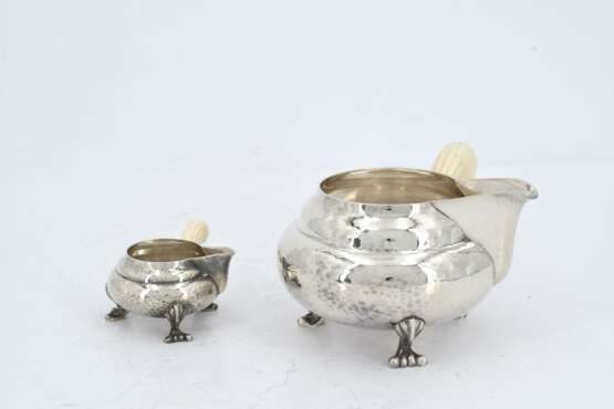 Silver sugar bowl, creamer & milk jug "Blossom" with ivory handles - photo 10