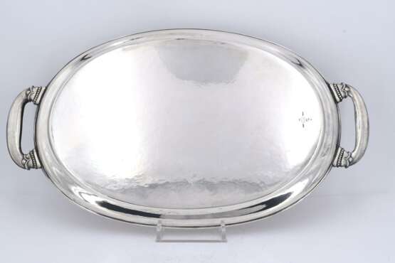 Large oval tray made of silver and wood - photo 3