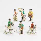 6 miniature porcelain figurines of hunters and huntresses - Foto 1