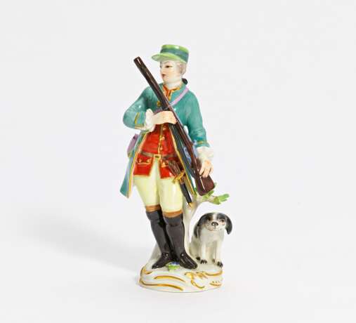 Porcelain figurine of hunter with musket and dog - фото 1