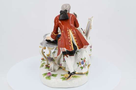 Porcelain group of freemason couple with pug - photo 3