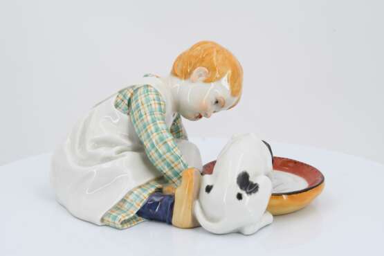 Porcelain figurine of girl with a drinking dog - фото 2
