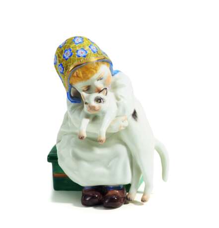 Porcelain figurine of girl with cat - photo 1