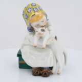 Porcelain figurine of girl with cat - photo 2