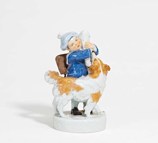 Porcelain figurine of school boy with dog - photo 1