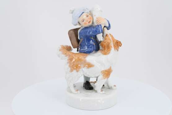 Porcelain figurine of school boy with dog - photo 2