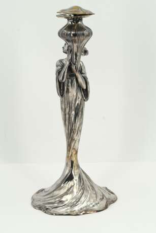 ART NOUVEAU CENTERPIECE WITH YOUNG WOMAN MADE OF SILVERED METAL AND CUT GLASS - фото 7
