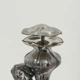 ART NOUVEAU CENTERPIECE WITH YOUNG WOMAN MADE OF SILVERED METAL AND CUT GLASS - Foto 8