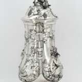 LARGE DOUBLE HANDLED BEAKER WITH CHEERFUL BACCHANAL MADE OF SILVERED METAL - photo 3