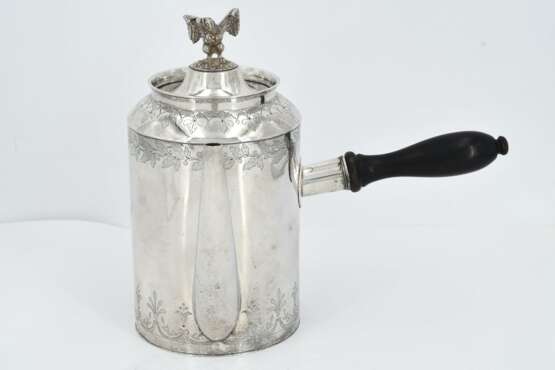 Large silver coffee pot with eagle décor and side handle - фото 2