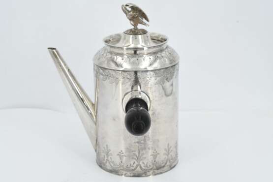 Large silver coffee pot with eagle décor and side handle - photo 3