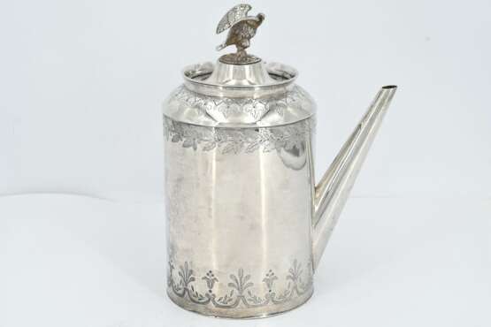 Large silver coffee pot with eagle décor and side handle - photo 5