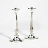 Pair of large silver candlesticks with lancet leaf decor - photo 1